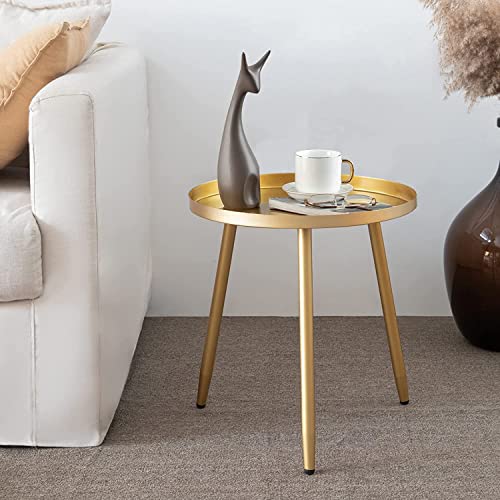 AOJEZOR Gold Round Metal Side Table for Living Room