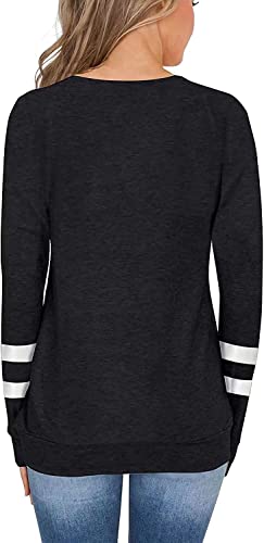 Striped V-Neck Ladies Casual Sweatshirt - Black