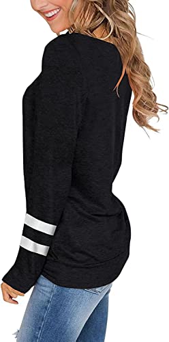 Striped V-Neck Ladies Casual Sweatshirt - Black