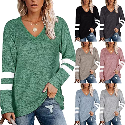 Striped V-Neck Ladies Casual Sweatshirt - Black
