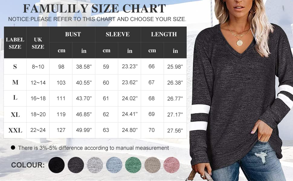 Striped V-Neck Ladies Casual Sweatshirt - Black