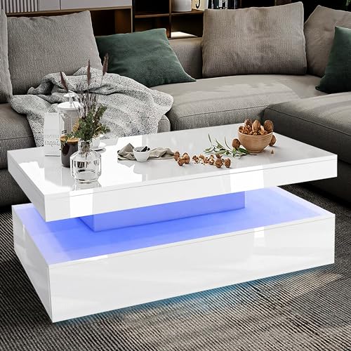 White High Gloss Coffee Table with LED Lights