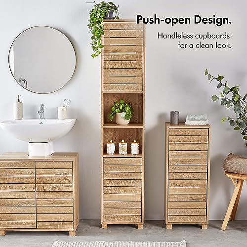 VonHaus Tall Oak Bathroom Cabinet with Shelves