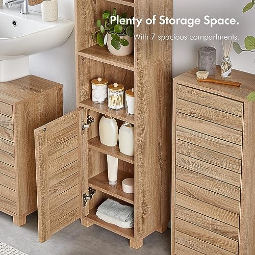 VonHaus Tall Oak Bathroom Cabinet with Shelves