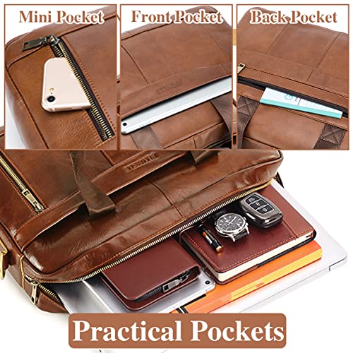 Men's Leather Laptop Bag - 15.6 Inch Briefcase