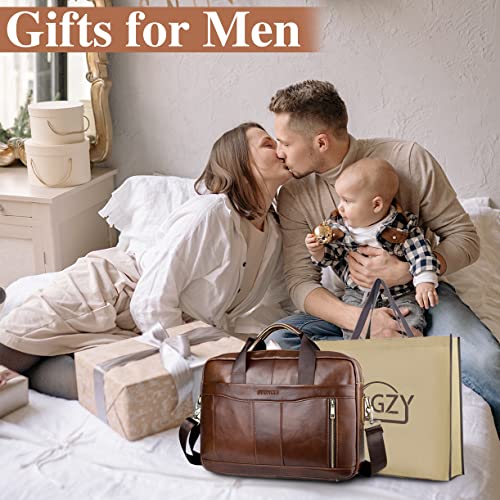 Men's Leather Laptop Bag - 15.6 Inch Briefcase
