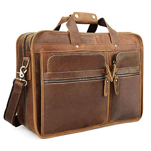 TIDING 17" Leather Briefcase for Men - Light Brown