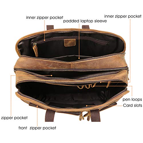 TIDING 17" Leather Briefcase for Men - Light Brown