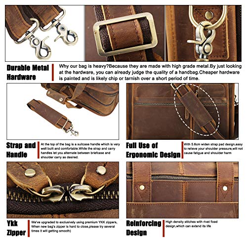 TIDING 17" Leather Briefcase for Men - Light Brown