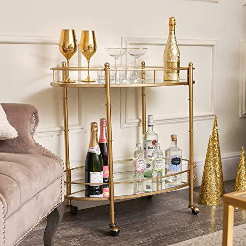 Elegant Gold Mirrored Oval Drinks Trolley
