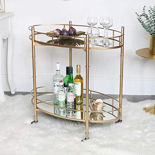 Elegant Gold Mirrored Oval Drinks Trolley