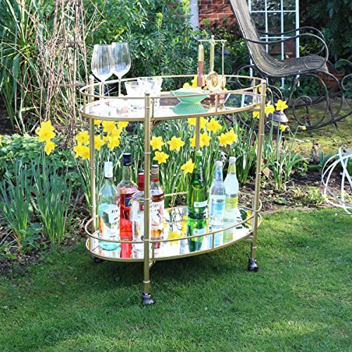 Elegant Gold Mirrored Oval Drinks Trolley