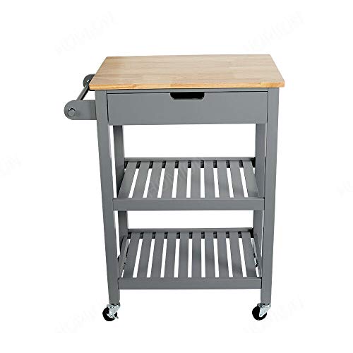 HOMION 3-Tier Wooden Rolling Kitchen Cart