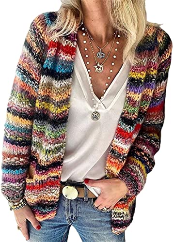 FeMereina Women’s Rainbow Striped Knit Cardigan