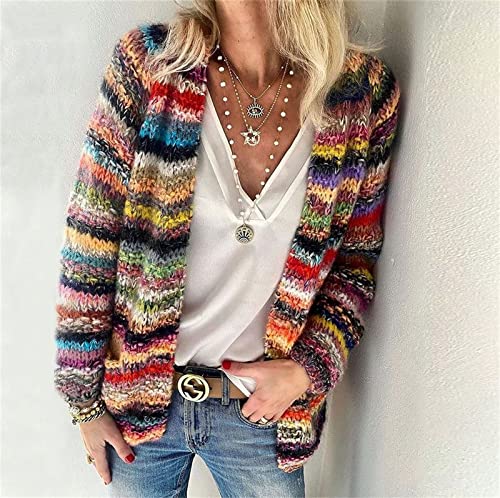 FeMereina Women’s Rainbow Striped Knit Cardigan