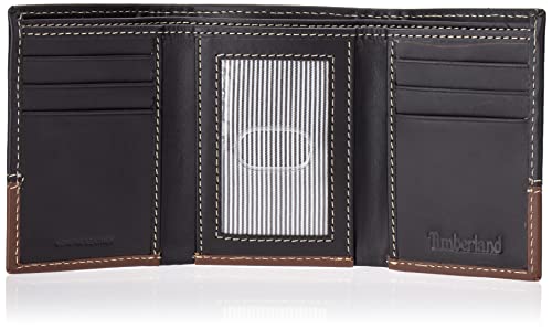 Timberland Men's Leather Trifold Wallet, Black/Brown