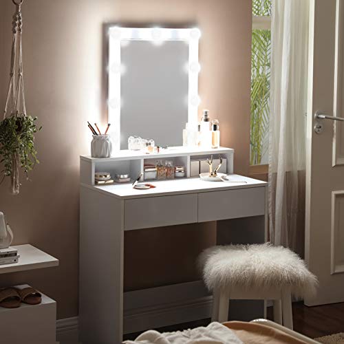 Modern White Vanity Table with LED Lights