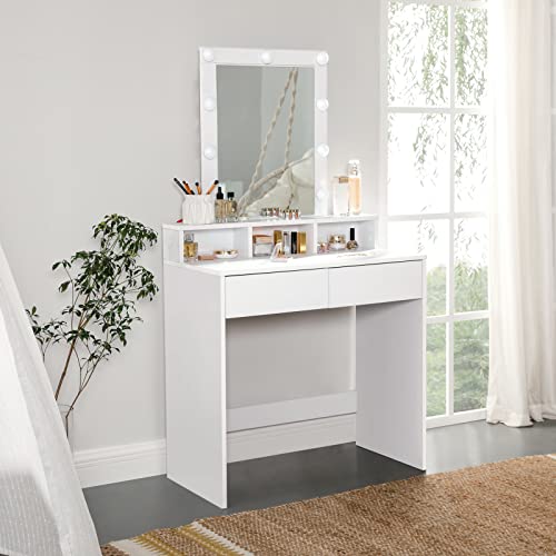 Modern White Vanity Table with LED Lights
