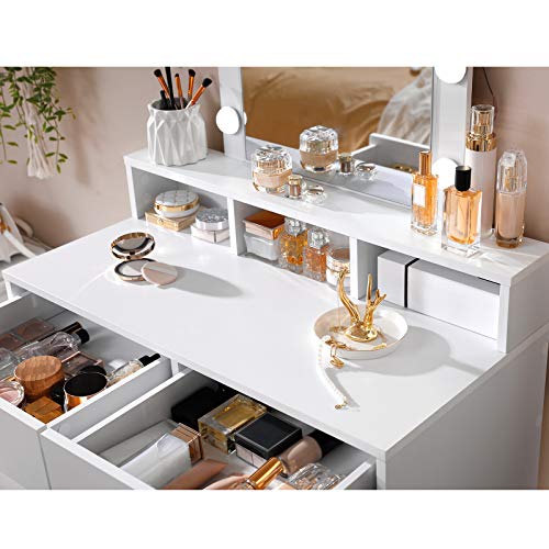 Modern White Vanity Table with LED Lights