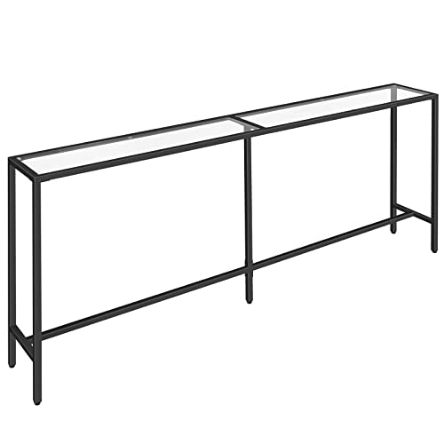 Modern Black Console Table with Tempered Glass Top