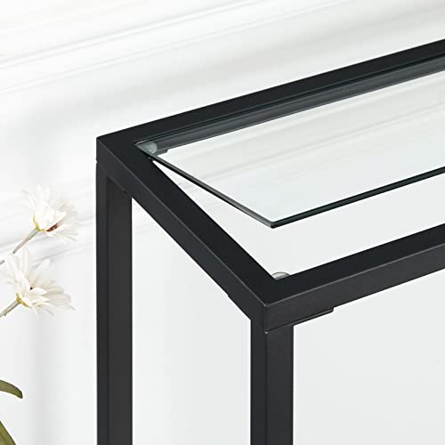 Modern Black Console Table with Tempered Glass Top