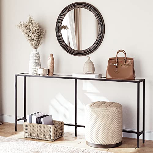 Modern Black Console Table with Tempered Glass Top