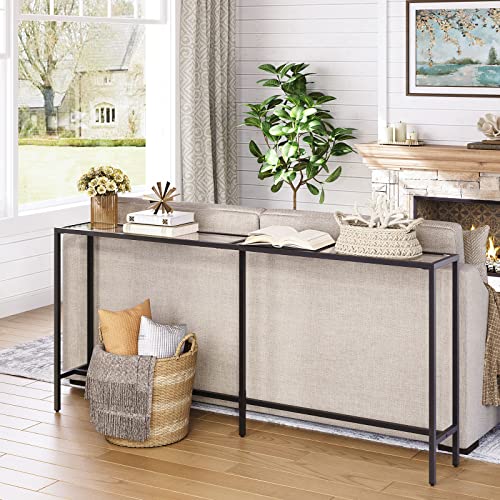 Modern Black Console Table with Tempered Glass Top
