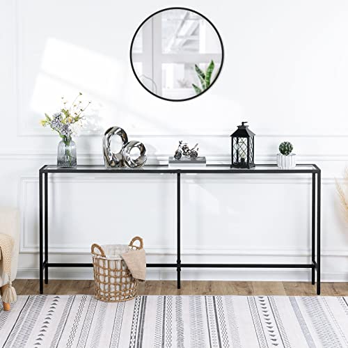 Modern Black Console Table with Tempered Glass Top