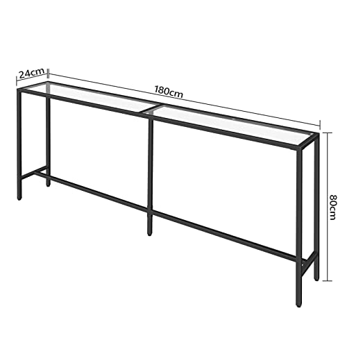Modern Black Console Table with Tempered Glass Top