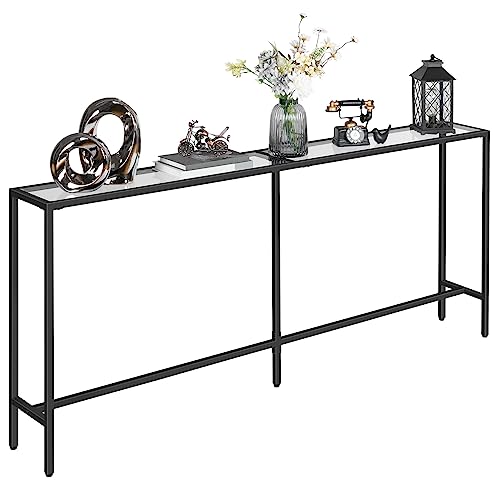 Modern Black Console Table with Tempered Glass Top