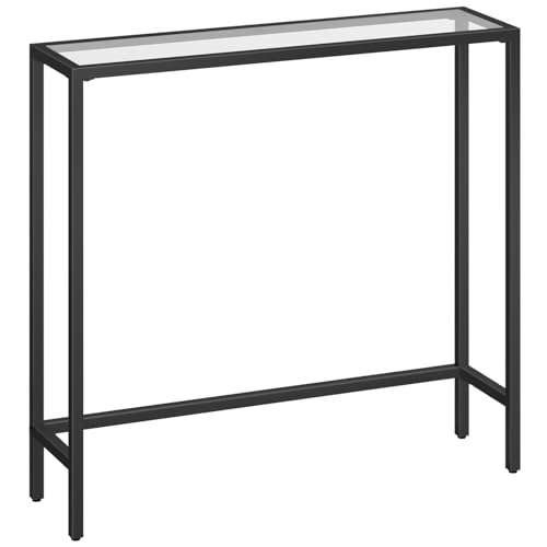 HOOBRO Modern Black Console Table with Glass Top