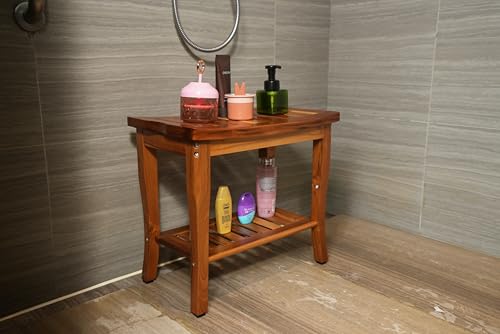 VaeFae Teak Shower Bench with Storage Shelf