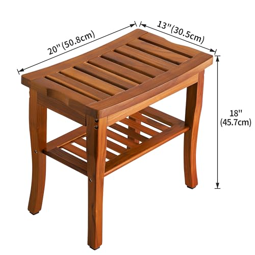 VaeFae Teak Shower Bench with Storage Shelf