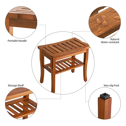 VaeFae Teak Shower Bench with Storage Shelf