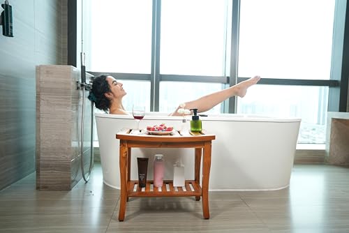 VaeFae Teak Shower Bench with Storage Shelf