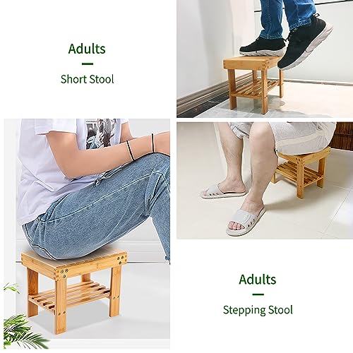 VaeFae Bamboo Small Stool with Storage Shelf
