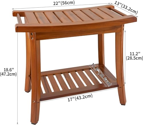 Utoplike Teak Waterproof Shower Bench with Storage