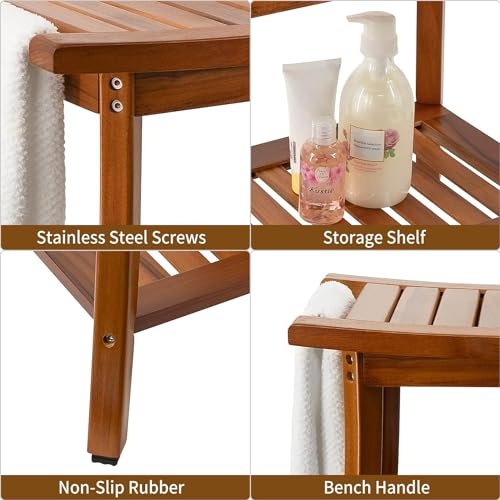 Utoplike Teak Waterproof Shower Bench with Storage
