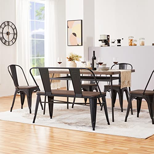 Yaheetech Industrial Metal and Wood Dining Bench