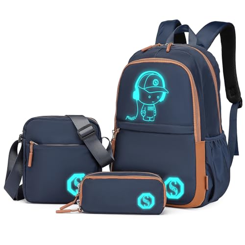 Kono Anime 3-in-1 School Backpack Set - Navy