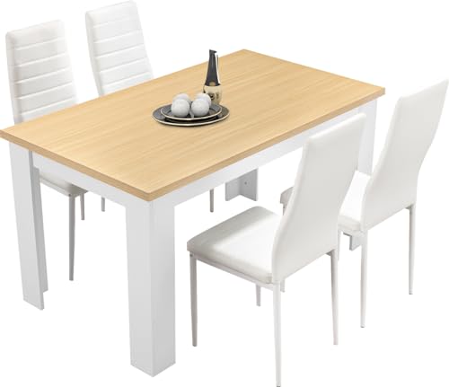 Modern Wooden Dining Table with 4 Chairs Set