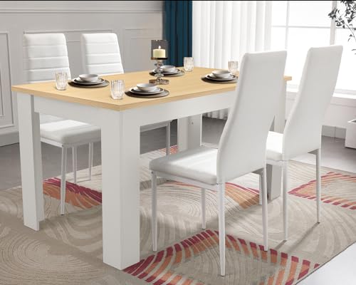 Modern Wooden Dining Table with 4 Chairs Set