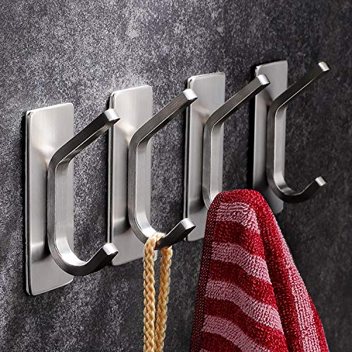 YIGII Stainless Steel Adhesive Towel Hooks - 4 Pack