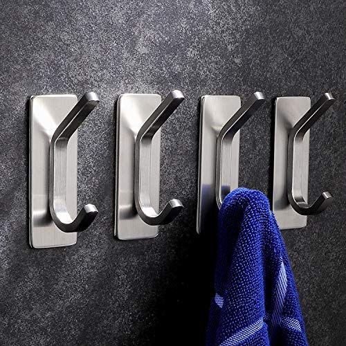 YIGII Stainless Steel Adhesive Towel Hooks - 4 Pack