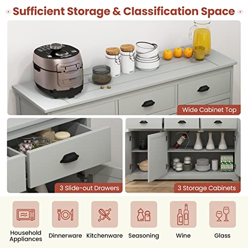 Modern Grey Sideboard Storage Cabinet with Shelves