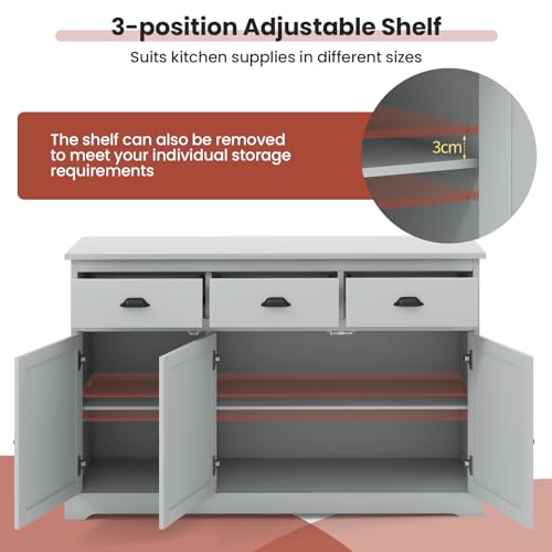 Modern Grey Sideboard Storage Cabinet with Shelves