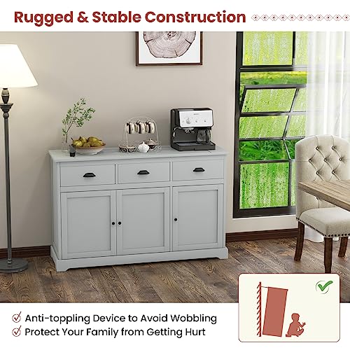 Modern Grey Sideboard Storage Cabinet with Shelves