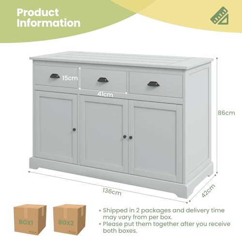 Modern Grey Sideboard Storage Cabinet with Shelves
