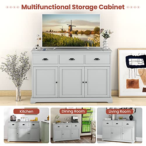 Modern Grey Sideboard Storage Cabinet with Shelves