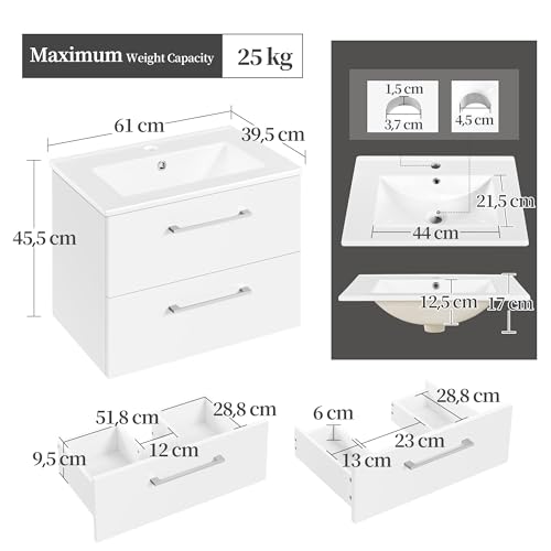 61cm Wall-Mount Bathroom Vanity with Sink and Drawers